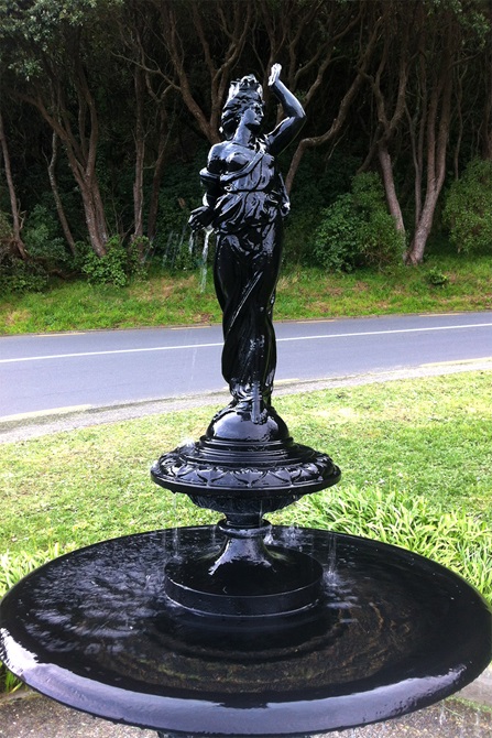 Close up of the Nathan memorial fountain, showing sculpture of Ancient Grecian looking woman.