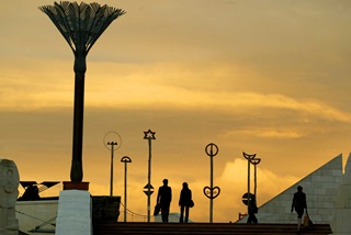 Sunset behind Civic Square.