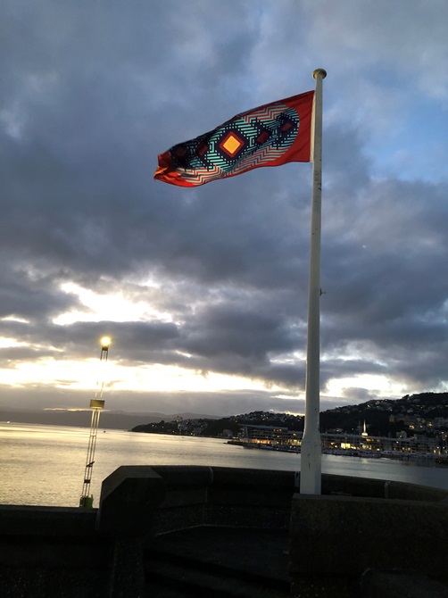 Flag design by Hemi Macgregor on the Wellington Waterfront.