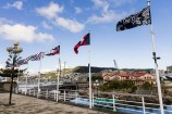 Matariki flags designed by Reuben Paterson, flying on the Wellington waterfront.
