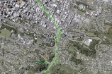 A satellite image of central Wellington suburbs, with Waimāpihi Awa and its tributaries indicated in green. 
