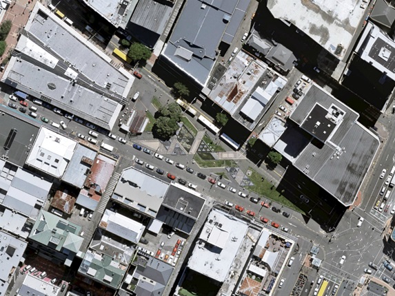 Aerial view of Te Aro Park.