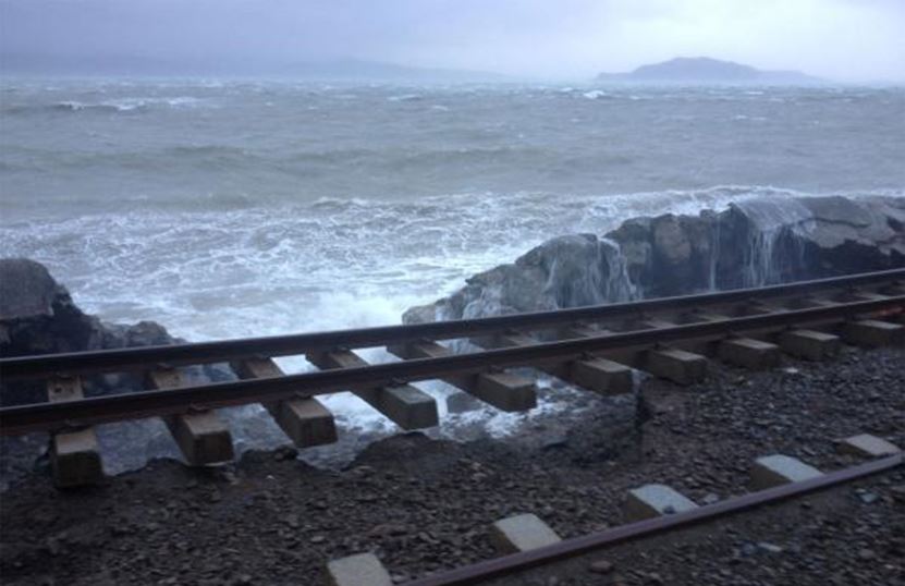 A damaged railway track as a result of a weather event