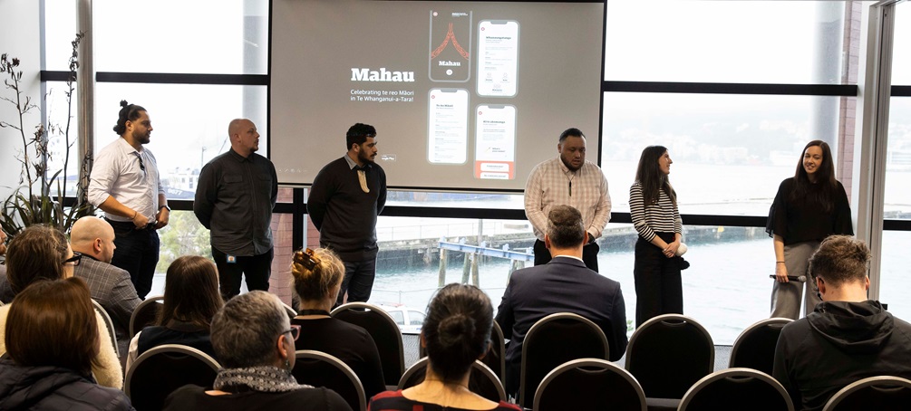 Mataaho Aronui Māori strategy team and Councillor Jill Day at Mahau launch