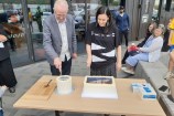 Greg OConnor Councillor Jil Day cutting the cake at Waitohi's first birthday.