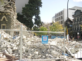 Collapsed buildings in the aftermath of the Christchurch earthquake. 