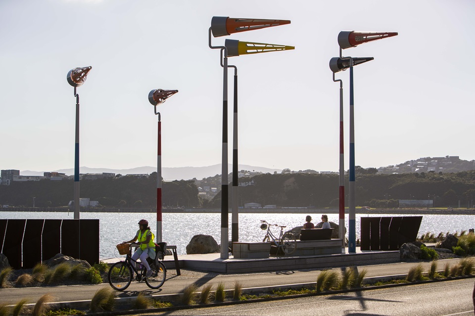 Image of Cobham Drive with cyclists and pedestrians using the new connection.