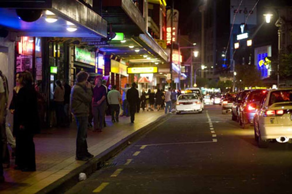 Courtenay Place at night.