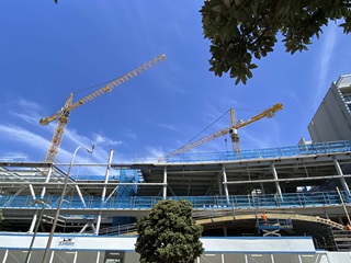 Exterior of Tākina construction site from street level.