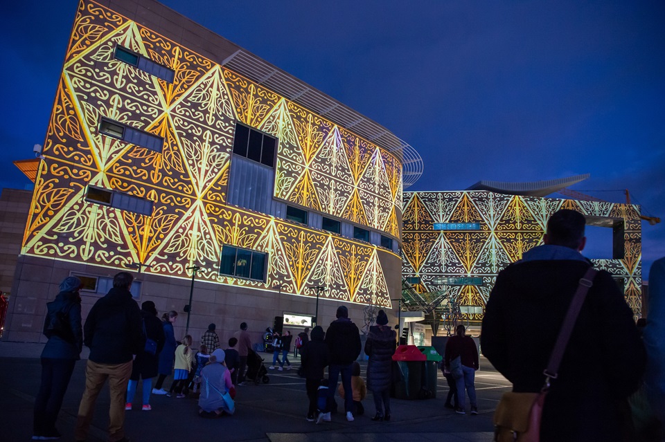 Image of projection on Te Papa celebrating Matariki