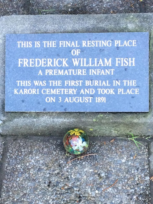 Plaque of Freddie Fish at Karori Cemetery