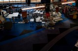 A birdseye view of the ground floor of the Central Library with stacked furniture.