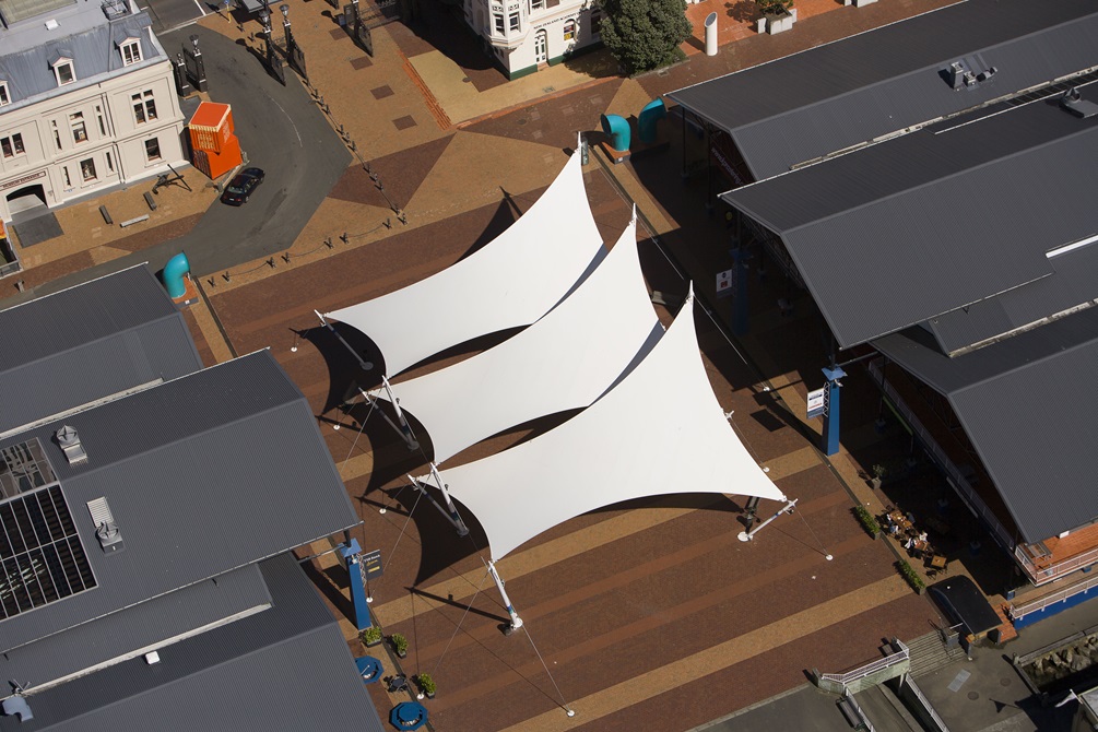 Queens Wharf sails birdseye view from above