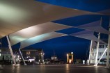 Queens Wharf sails lit up at night