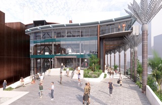 Central Library preliminary design render showing view from Harris Street.