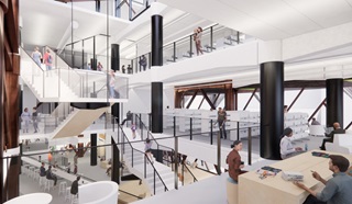 Central Library preliminary design render showing view from inside northern atrium.