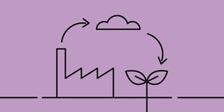 Animates image showing houses, clouds and plants.