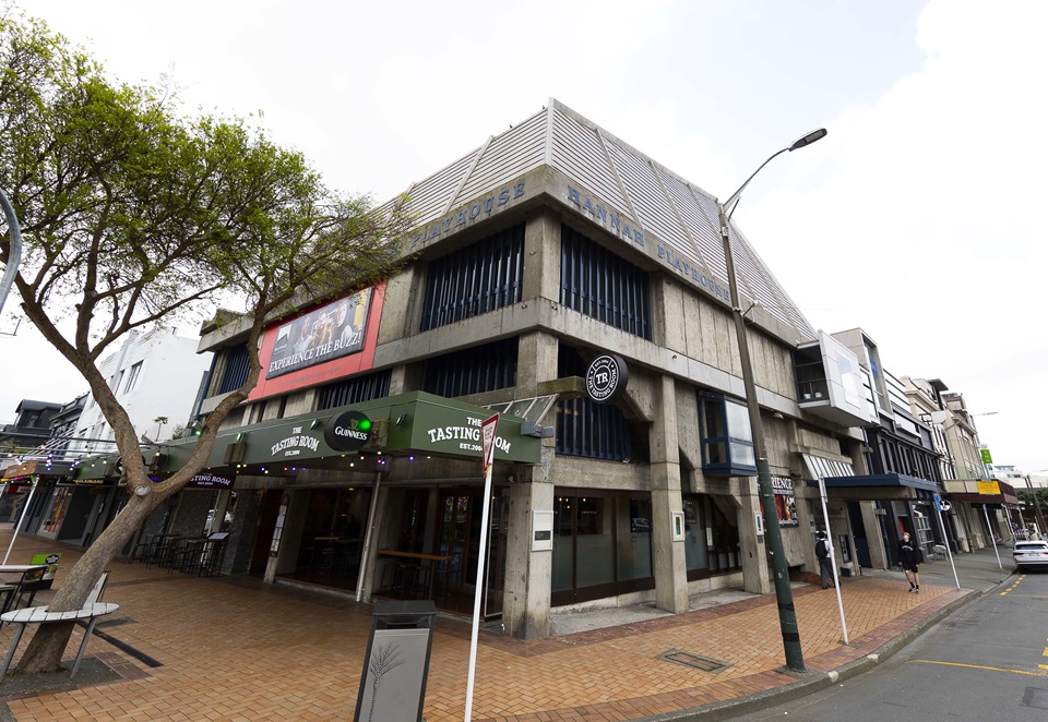 Close up shot of the Hannah Playhouse in Courtenay Place