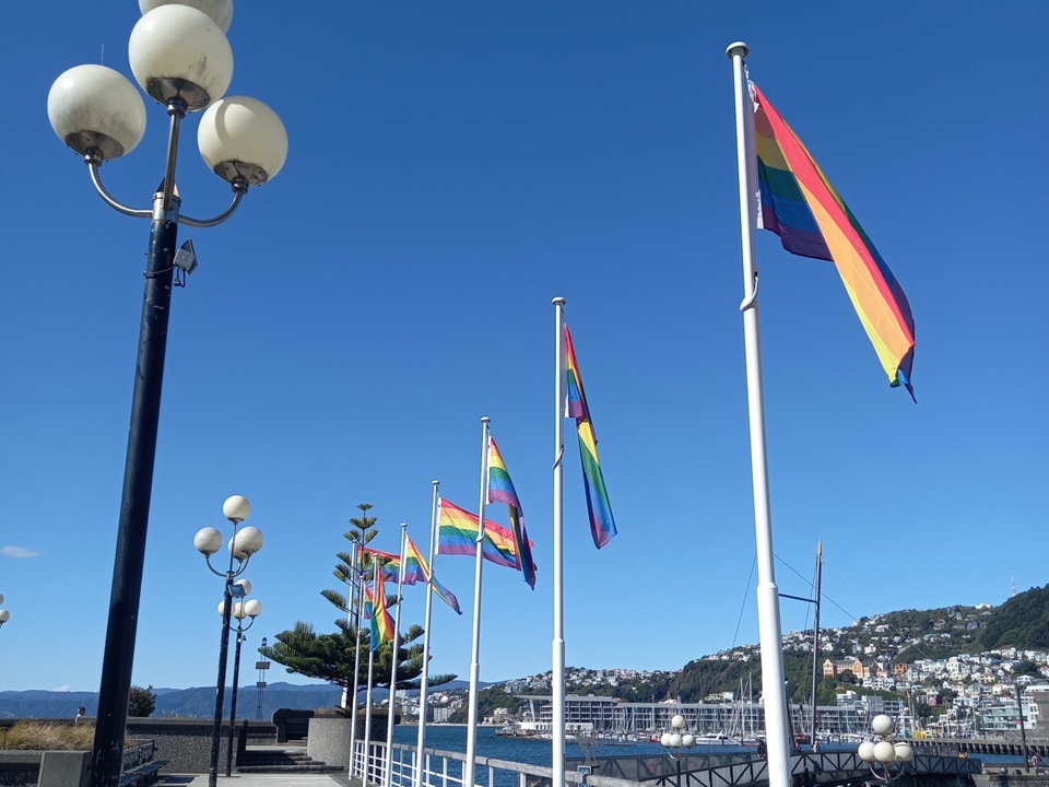 Flags in the lagoon.