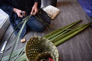 Basket being woven.
