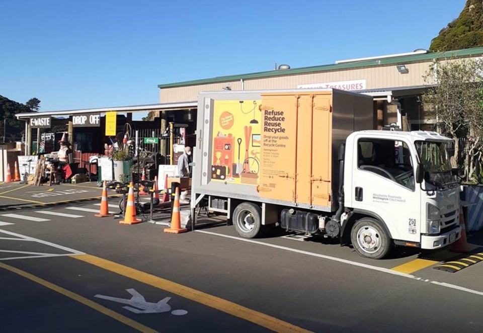 Tip Shop truck unloading items recovered from the landfill.