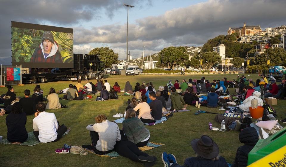 Whanau film night showing Hunt for the Wilderpeople at Waitangi Park