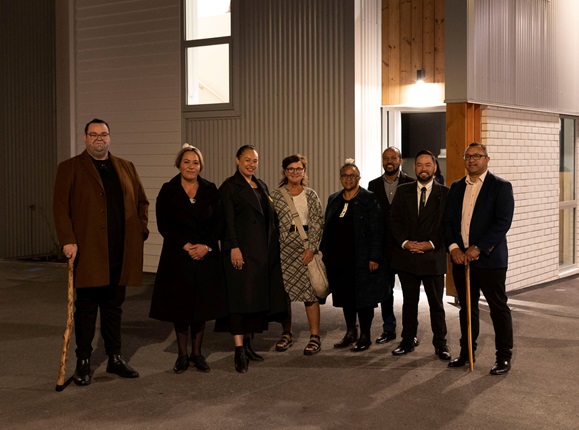 Representatives from Taranaki Whānui and Atiawa with Mayor Whanau, Deputy Mayor Foon and Councillor Abdurahman at Araheke housing facility blessing.