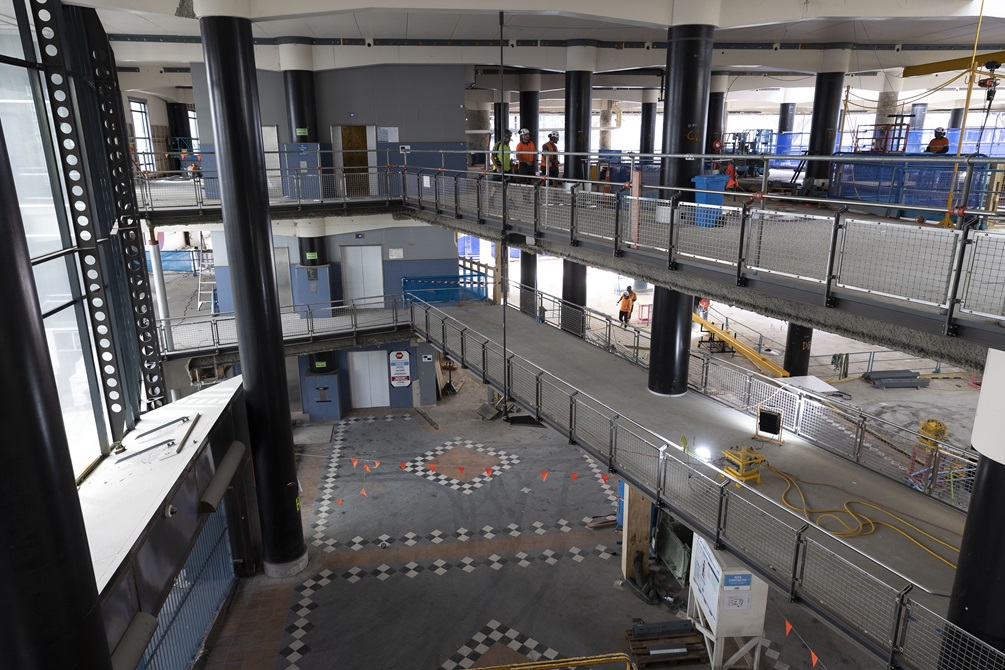 Te Matapihi interior view of three levels under construction