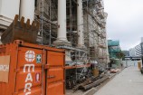 Town Hall exterior area under construction with scaffolding
