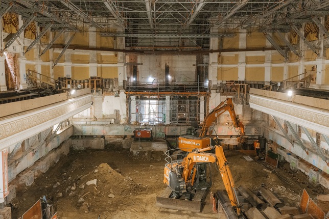 Town Hall interior area under construction with cranes