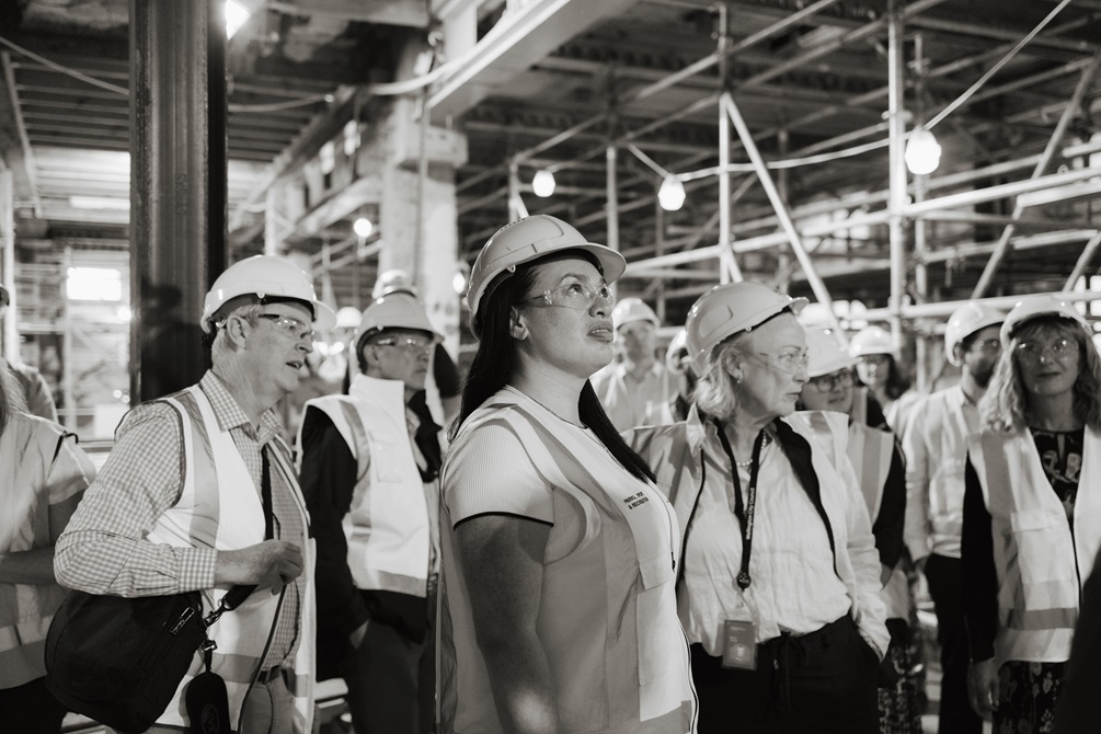 Town Hall interior with Mayor Tory Whanau, Cr Young, CEO Barbara McKerrow and project team
