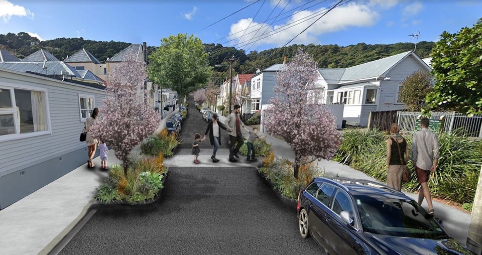 Elizabeth Street upgrade artist render with new trees and pits.