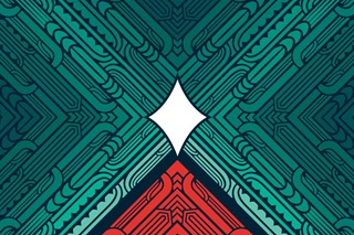 An illustration featuring Māori designs, which shows a white star a top a red hill and surrounded by a green sky.