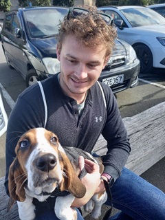 A man and his dog.
