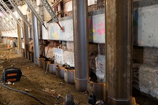 Progress of sheet piling at the Town Hall.