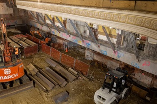 Sheet piles ready to be installed at the Town Hall.