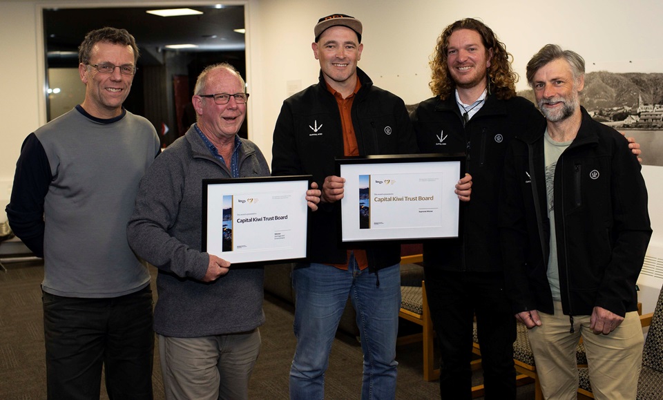 Capital Kiwi Trust Board holding supreme winner awards at Wellington Community Awards 2023