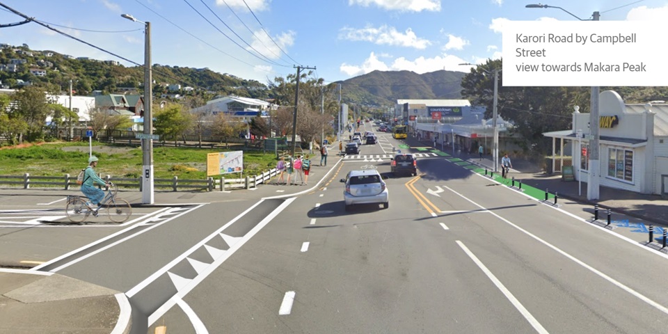 Artist impression of proposed bike lane in Karori Town Centre