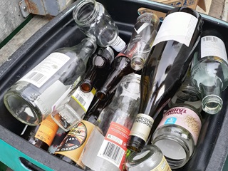 Glass bottles in a crate.