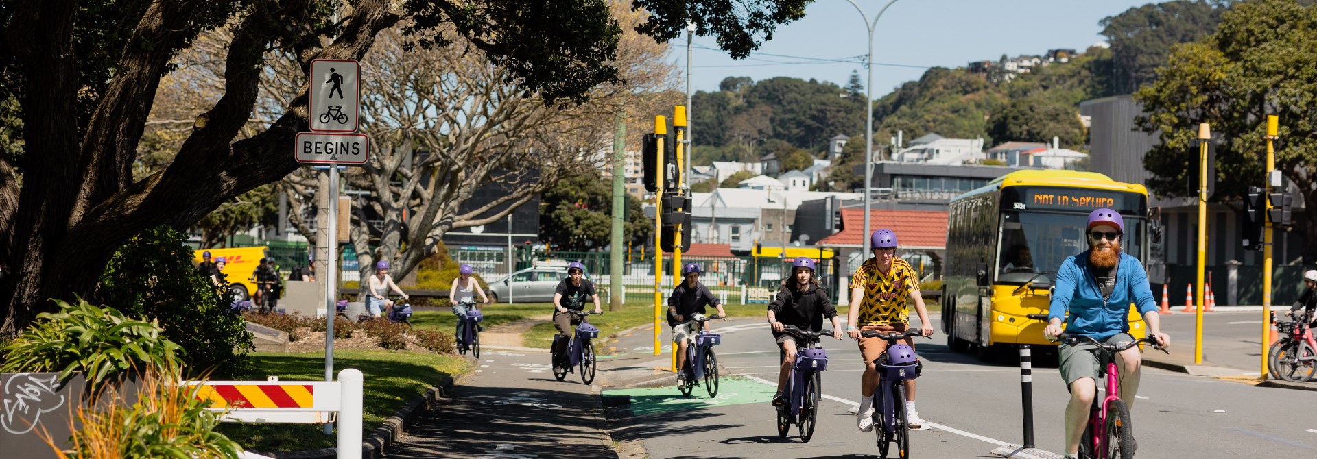 Students riding down a bike lane.
