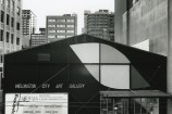 A black and white photo of the outside of the temporary City Gallery building on Chews Lane.