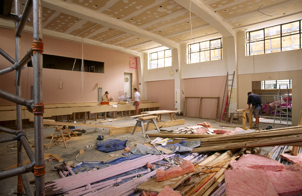 City Gallery Wellington under renovation with building materials all over the floor.