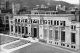 A black and white photograph of the old Central Library building which is now the City Gallery Wellington.