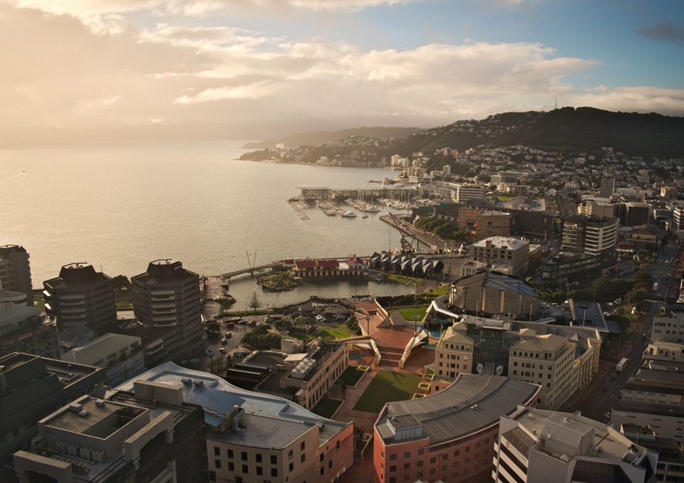 Birdseye view of Te Ngakau and harbour before work started on the area.