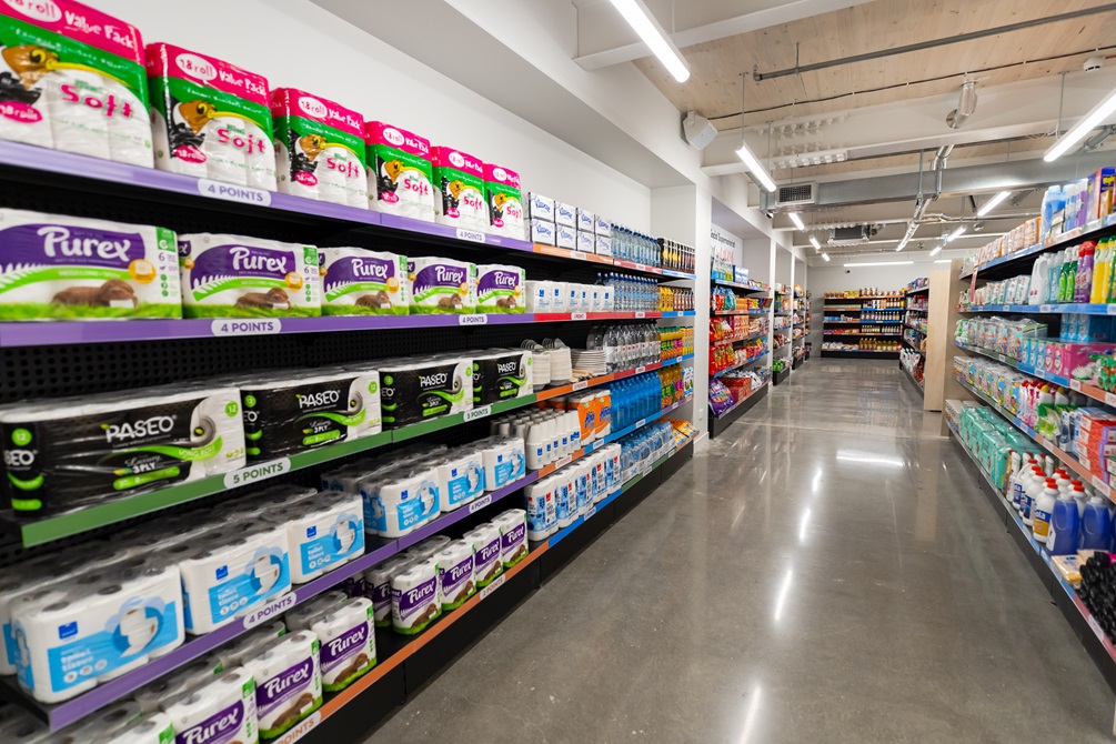 Social supermarket shelves.