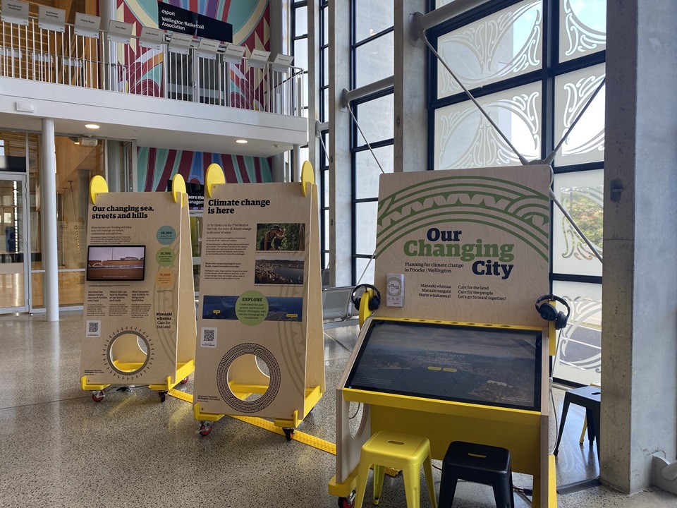 Interactive displays in foyer of Akau Tangi