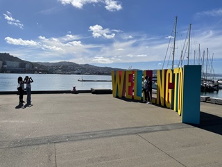 The Wellington sign on the waterfront.