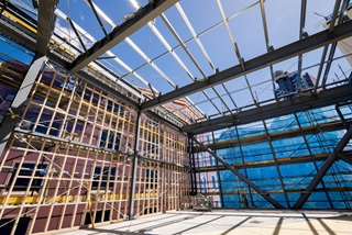 Steel and wooden framing on the construction of the new Central Library in Wellington.