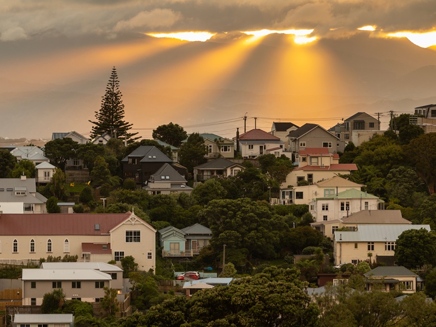 Houses on a hill.