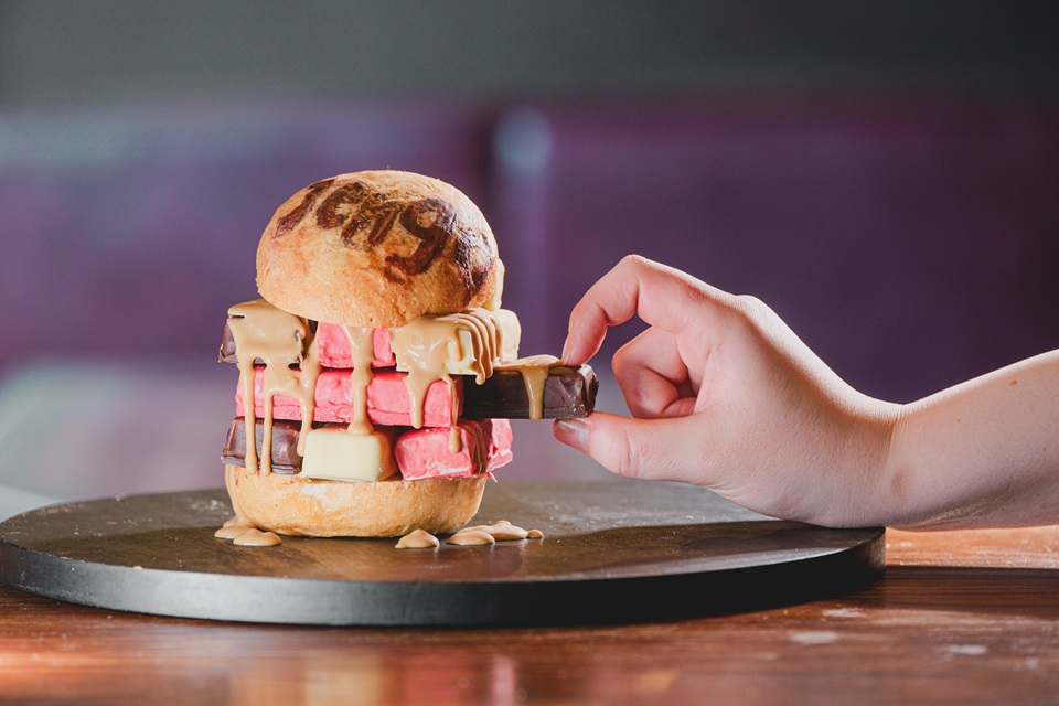 A Jenga jelly tip burger by The Library to promote event for WOAP.